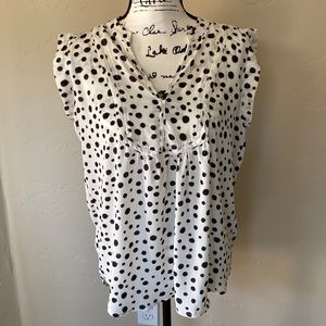 Ann Taylor Loft Black & White Polka Dot Blouse size M